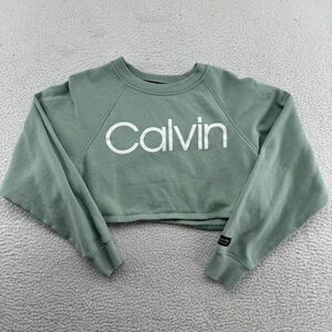 Calvin Klein Performance Crop Sweatshirt Womens XS Sage Green Pullover Spellout